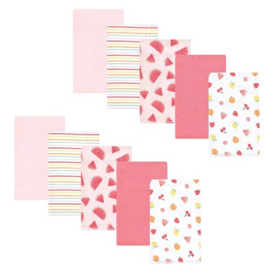 Image of Hudson Baby Infant Girl Cotton Flannel Burp Cloths, Fruit Salad, One Size