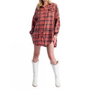 Women's Oversized Soft Plaid Button Down Flannel - ee:some - 1 of 4