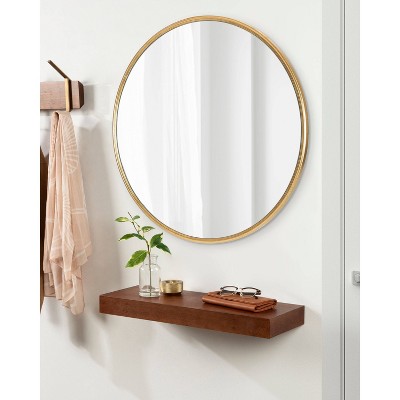 28" Luxe Gold Finish Round Wooden Wall Mirror