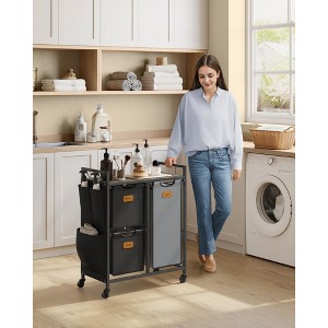 VASAGLE Laundry Hamper with 3 Compartments, 26.4 Gal. (100 L) Laundry Sorter, Rolling Laundry Cart with Shelves, Small Side Pockets - 1 of 4