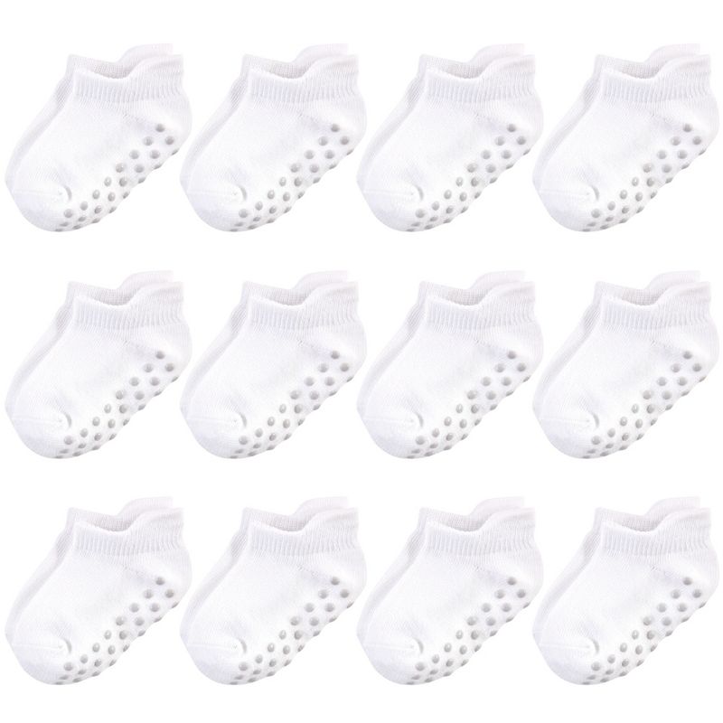 Touched by Nature Baby and Toddler Unisex Organic Cotton Socks with Non-Skid Gripper for Fall Resistance, White No-Show, 1 of 4