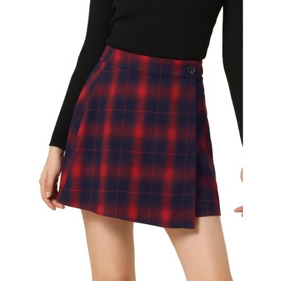 Allegra K Women's Tartan Plaid High Waist Belted Vintage A-line