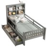 SEVOBAL Kids Bedroom Twin Platform Bed With Chalkboard Headboard Storage Drawers Shelves No Box Spring Needed for Kids, Grey, 76.57"*18.7"*6.69" - 2 of 4