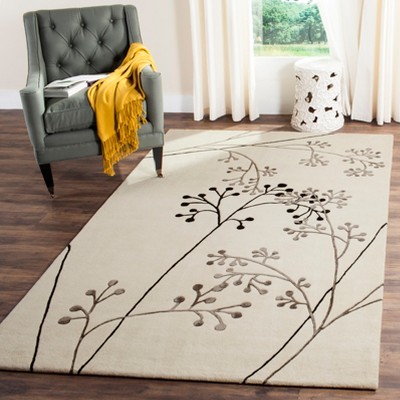 Ivory and Grey Tufted Wool and Viscose Area Rug