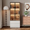ATJafurn 23.6'' White Glass Display Cabinet, Modern Lighted Dining Storage China Cabinet With Glass Doors For Kitchen Dining Room and Living Room - 3 of 4