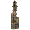 Outsunny Outdoor Fountain with Birdhouse, Cascading Garden Waterfall Bird Bath with 3-Tier Rustic Tree Trunk Log Design, Lights for Yard Decor, Brown - 4 of 4