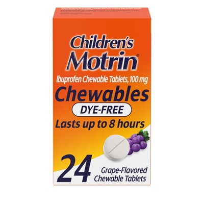 Children's Motrin Dye-Free Pain Reliever and Fever Reducer Ibuprofen (NSAID) ChewableTablets - Grape Flavor - 24ct