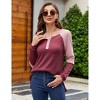 Women's Long Sleeve Waffle Henley Shirts Button Down Round Neck T Shirts Side Splite Color Block Casual Work Blouses - 4 of 4
