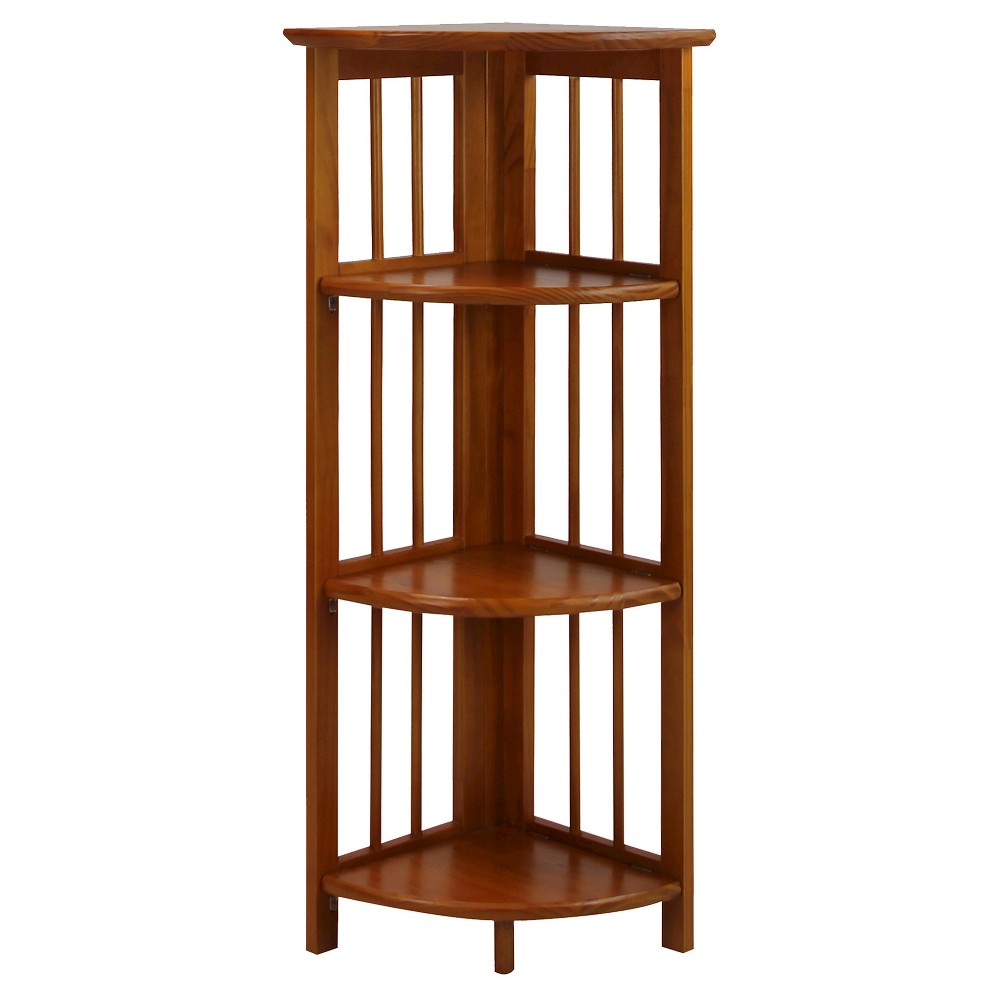 Photos - Garden & Outdoor Decoration 38" Folding 4 Tier Corner Shelf Brown - Flora Home: Solid Wood, Lacquered Finish, No Tools Assembly