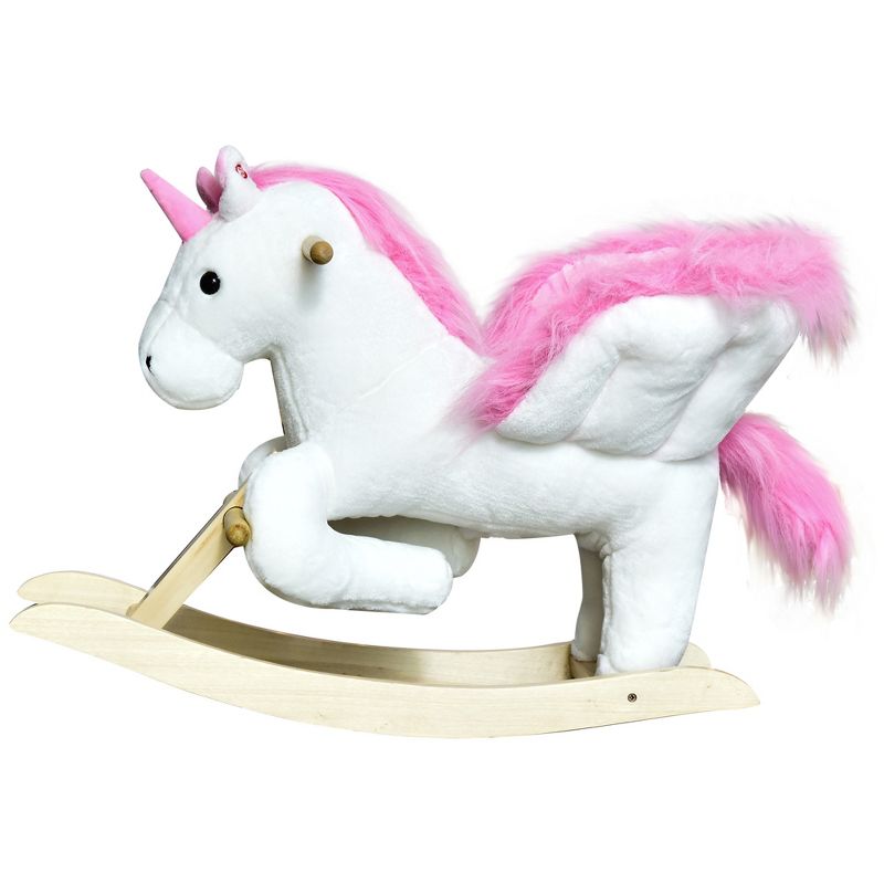 Qaba Kids Rocking Horse, Wooden Plush Ride-On Unicorn Chair Toy with Lullby Song for 18-36 months children, 5 of 10