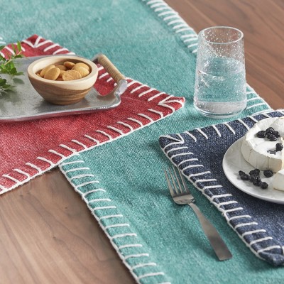 Lagoon Cotton Canvas Table Runner with Blanket Stitch Edge