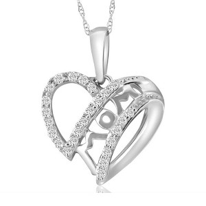 Pompeii3 Diamond MOM Heart Pendant in White, Yellow, or Rose Gold Includes 18" Necklace - 1 of 4