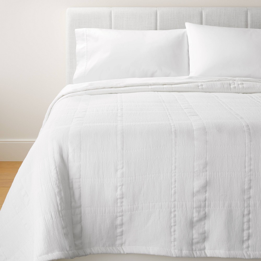Full/Queen Waffle Matelasse Quilt White - Threshold™ designed with Studio McGee: Midweight Coverlet, OEKO-TEX Certified