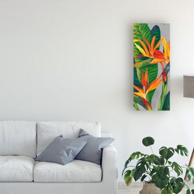 Bird of Paradise Floral Canvas Print in Orange and Green
