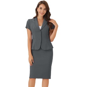 INSPIRE CHIC Women's Short Sleeve Blazer Jacket Pencil Skirt Business Suit Set 2 Pcs - 1 of 4
