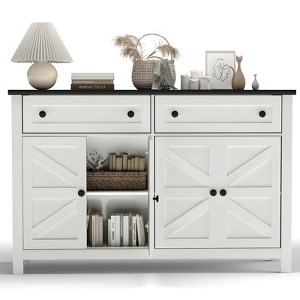 55.1" Modern Farmhouse Sideboard with Drawers, Buffet Cabinet & Coffee Bar for Kitchen/Dining Room - 1 of 4