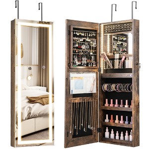 Tangkula LED Mirror Jewelry Cabinet Wall/Door Mounted Organizer Armoire w/ 3 Color Light - 1 of 4