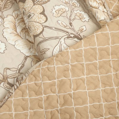 Sydney Neutral Reversible Cotton Floral Full/Queen Quilt Set