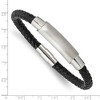 Black Bow Jewelry Stainless Steel & Braided Black Leather Tube Bracelet, 8.25 Inch - 4 of 4
