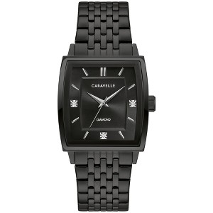 Caravelle by Bulova Men's Modern Diamond 3 Hand Quartz Black Stainless Steel Watch, Black Dial - 1 of 3