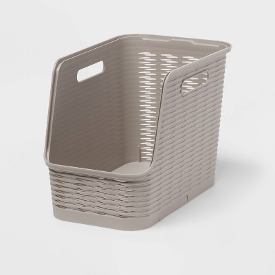 Wave Narrow Open Front Gray - Brightroom™: Stackable Decorative Storage Bin, 13" Cube System Compatible, Cut-Out Handles