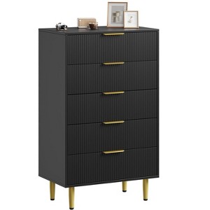 Fluted Dresser for Bedroom with 5 Drawers, Wooden Chest of Drawers with Metal Handle & Feet, Dresser for Living Room - 1 of 4