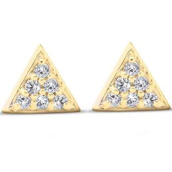 Pompeii3 14k Yellow Gold Triangle Pave .12Ct Diamond Delicate Studs Womens Earrings