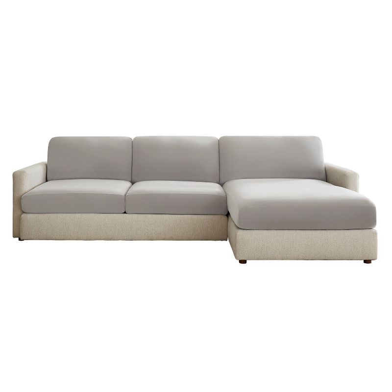 Sure Fit Hampstead Stretch Velvet Small Sectional Cushion Cover Light Gray, 3 of 6