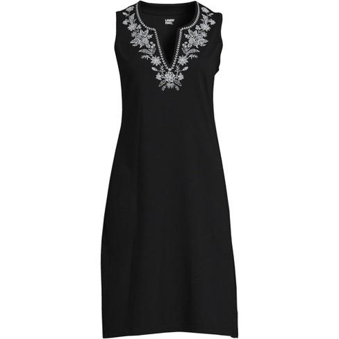 Lands' End Women's Embroidered Cotton Jersey Sleeveless Swim Cover-up Dress  - Small - Black/white : Target