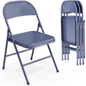VINGLI Folding Chairs All Steel Metal Frame, Durable Portable and Versatile for Indoor Outdoor Use, Darkblue, Set of 4 - 1 of 4