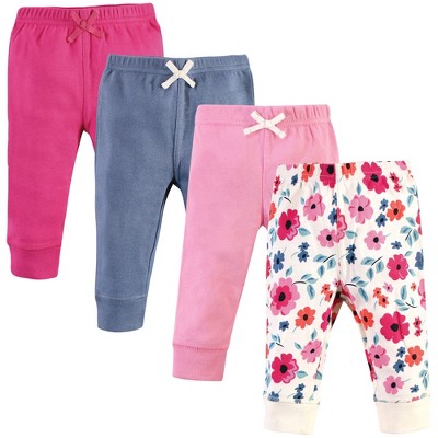 Touched by Nature Baby and Toddler Girl Organic Cotton Pants 4pk, Garden Floral, 6-9 Months