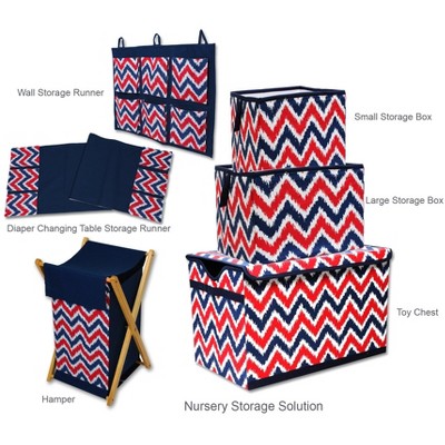 Navy and Red Zigzag Cotton Toy Storage Chest
