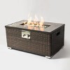 32" Propane Gas Fire Pit Table, 50000 BTU Rectangular Fire Pit, Tile Tabletop with Beautiful Wicker Base for Outside Patio Deck Garden Courtyard-Brown - 2 of 4