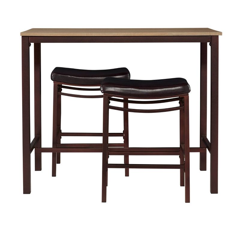 3pc Betty Faux Leather Stools Wood Pub Dining Set Wood/Brown - Linon, 2 of 8