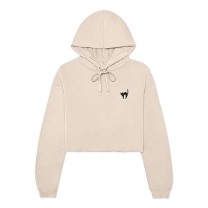 Dalix Black Cat Embroidered Fleece Cropped Hoodie Cold Fall Winter Women - 1 of 4