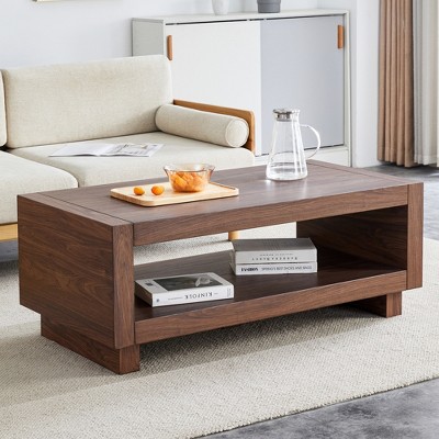 Dolonm Modern Minimalist Walnut MDF Coffee Table with Storage, 47.2" L x 23.6" W x 18" H, Mid-Century Design for Living Room