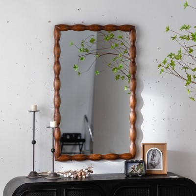 Vynxaria 24" Mid-Century Wall Mirror - Modern Wood Framed Decorative Mirror