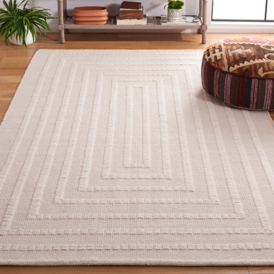 Ivory Beige Handwoven Wool Area Rug 6' x 9'