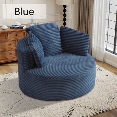 Hrinhom 48.8"W Compressible Round Chair, with Pillows, Corduroy