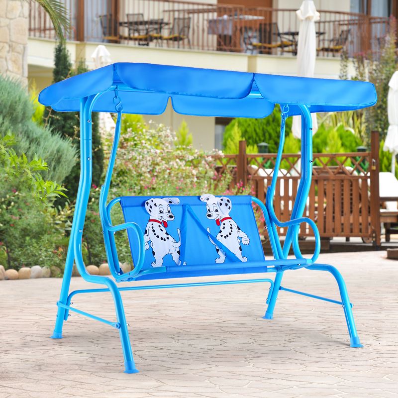 Costway Kids Patio Swing Chair Children Porch Bench Canopy 2 Person Yard Furniture blue, 5 of 11