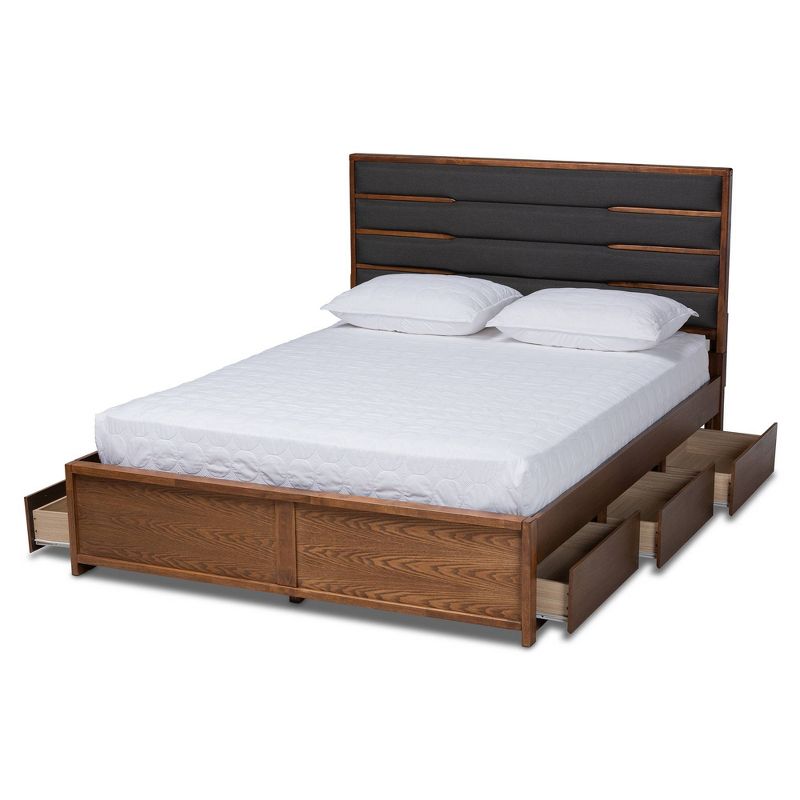 Elin Wood Platform Storage Bed with Drawers Dark Gray/Walnut - Baxton Studio, 3 of 14