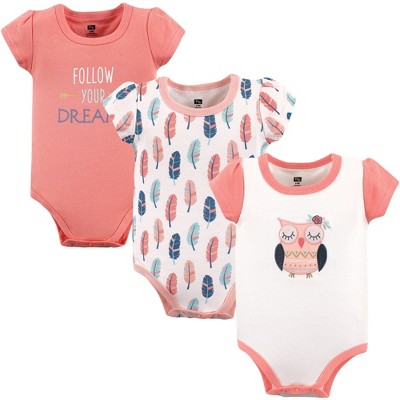 Hudson Baby Infant Girl Cotton Bodysuits 3pk, Boho Owl, 3-6 Months