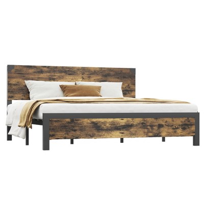 Bed Frame with 4 Storage Drawers Heavy Duty Metal Support No Box Spring Needed Wood Headboard Easy Assembly