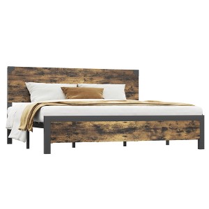 Bed Frame with 4 Storage Drawers Heavy Duty Metal Support No Box Spring Needed Wood Headboard Easy Assembly - 1 of 4