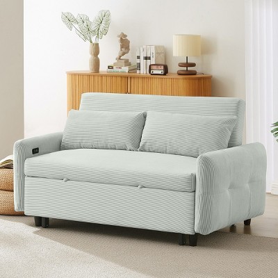 Pull-Out Sofa Bed,2 Seat Sofa With Two Pillows And USB Ports,Sleeper Sofa,Convertible Couch Sofa For Living Room-Cuddlewood
