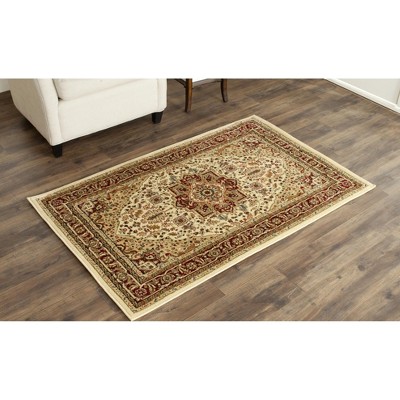 Ivory and Red Floral Safavid Style Rectangular Area Rug
