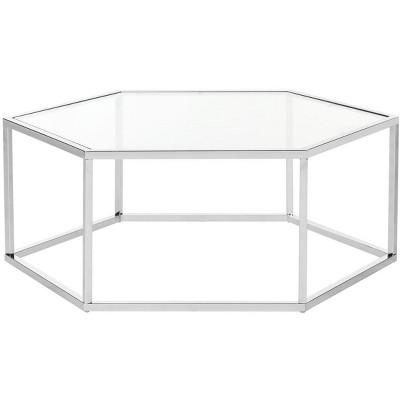 Eliana 36" Chrome and Glass Hexagonal Coffee Table