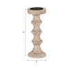 Wood Pillar Candle Holder with Decorative Beads, Antique Finish Candlestick for Home or Wedding Decor, Ivory/Beige - 4 of 4