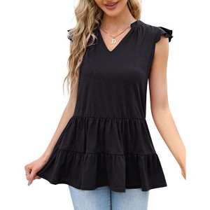Coolmee Women's Summer Top Casual V Neck Peplum Sleeveless Blouse Ruffled Hem Babydoll Tank Tops - 1 of 4