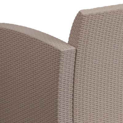 Contemporary Patio Armchair with Light Gray Cushions and Plastic Feet